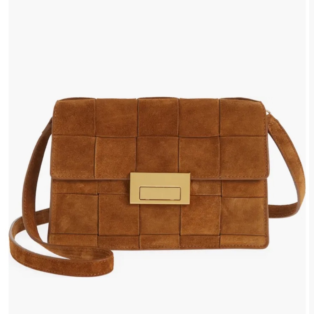 Loeffler Randall brown suede Delphine Clutch purse